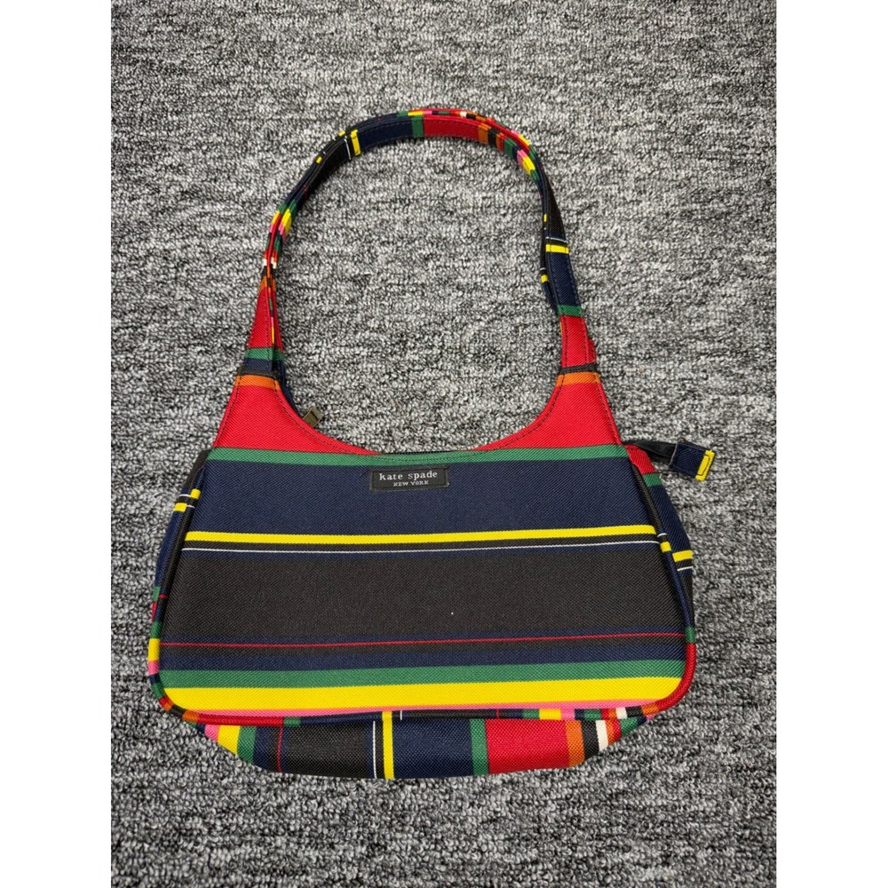Kate Spade New York Multicolor Striped Canvas Shoulder Bag Zip Baguette Purse